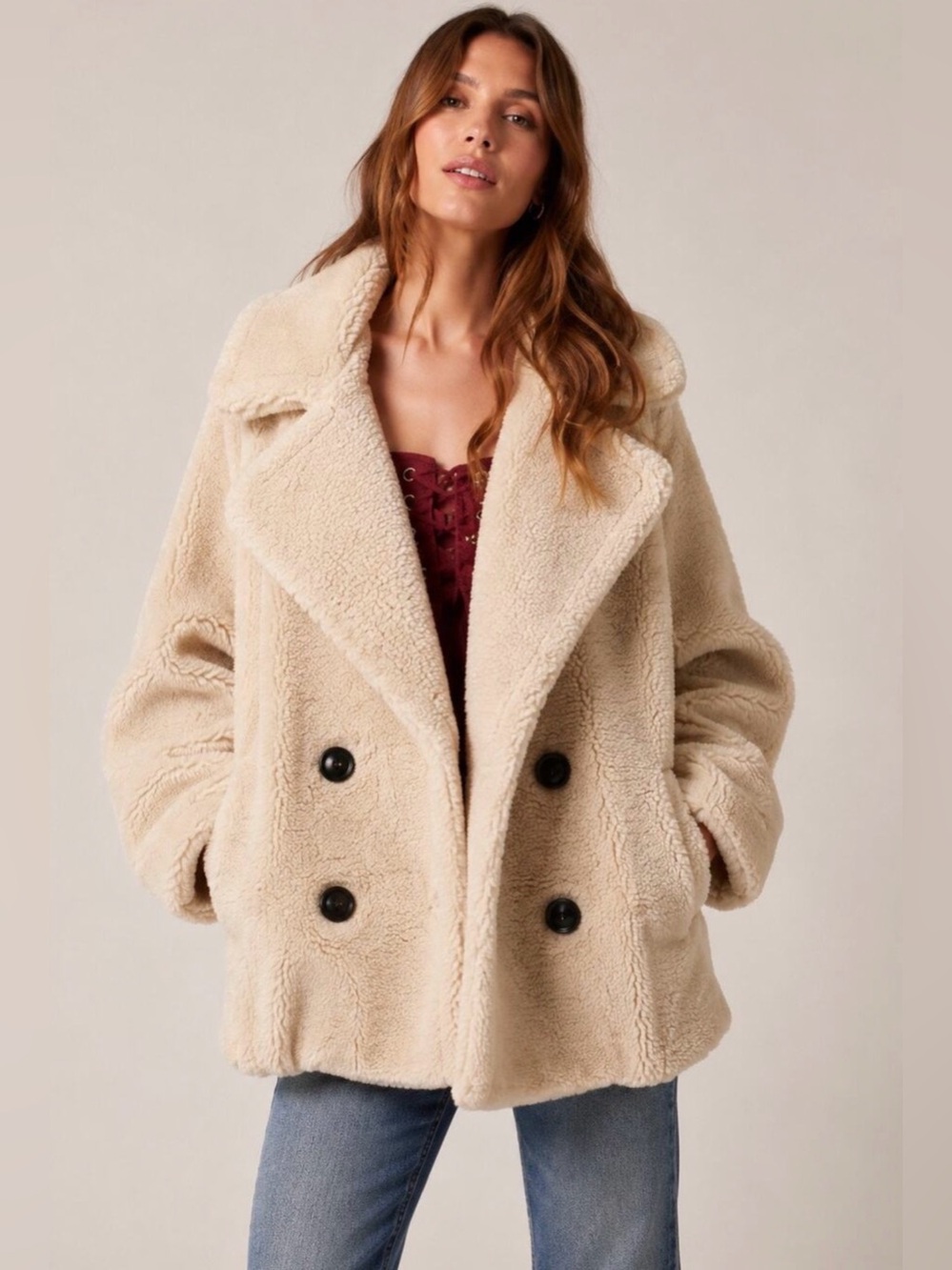 Free people teddy faux fur Peacoat M